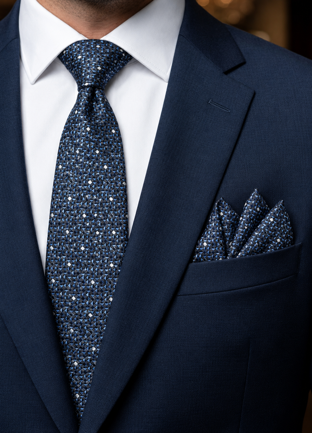 Tie & pocket square — Navy · 7.5 cm