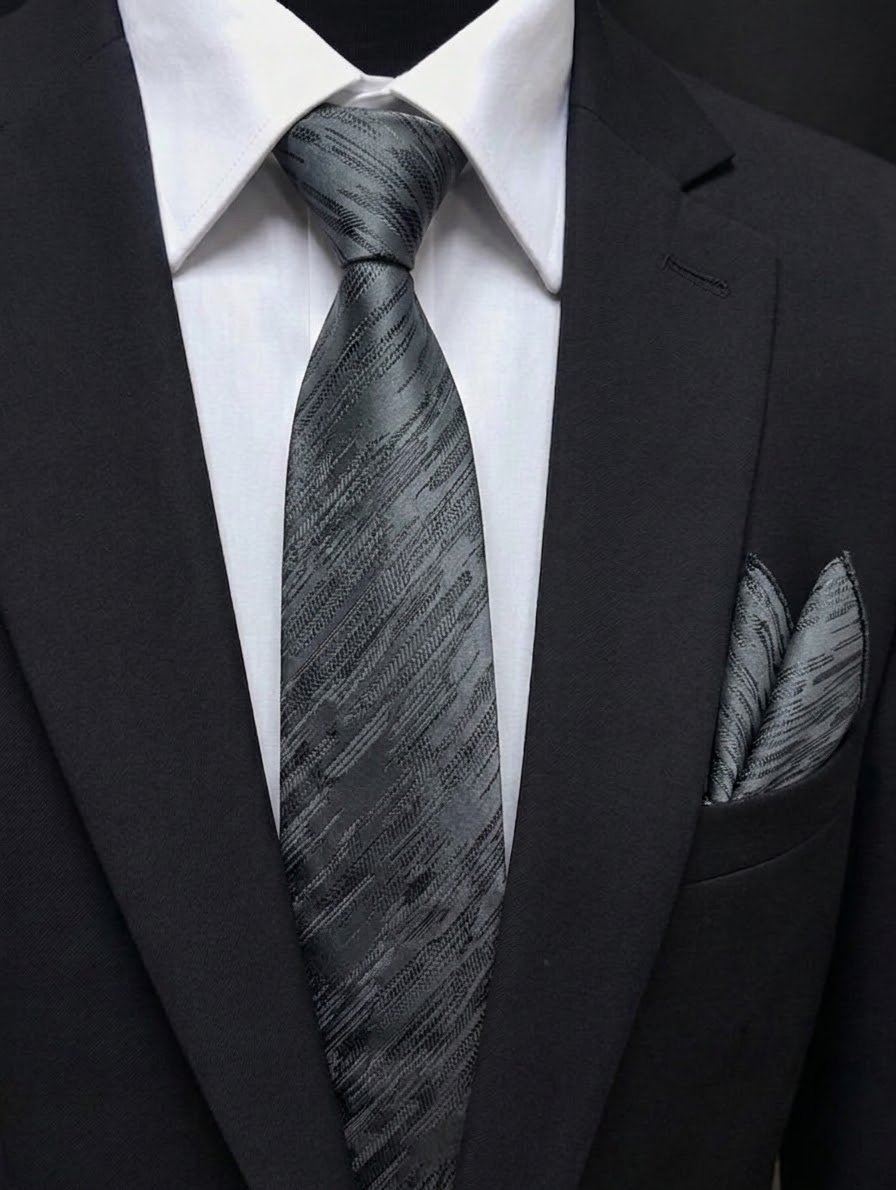 Tie & pocket square — Gray · 7.5 cm