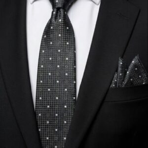 Tie & pocket square — Black · 7.5 cm