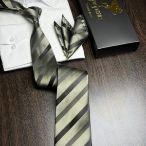 Tie & pocket square — Gray · 7.5 cm