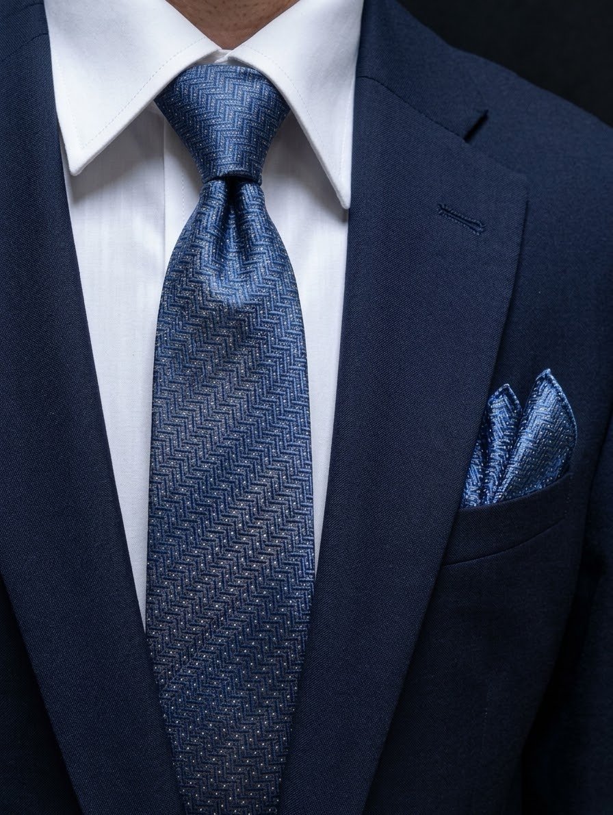Tie & pocket square — Navy · 7.5 cm