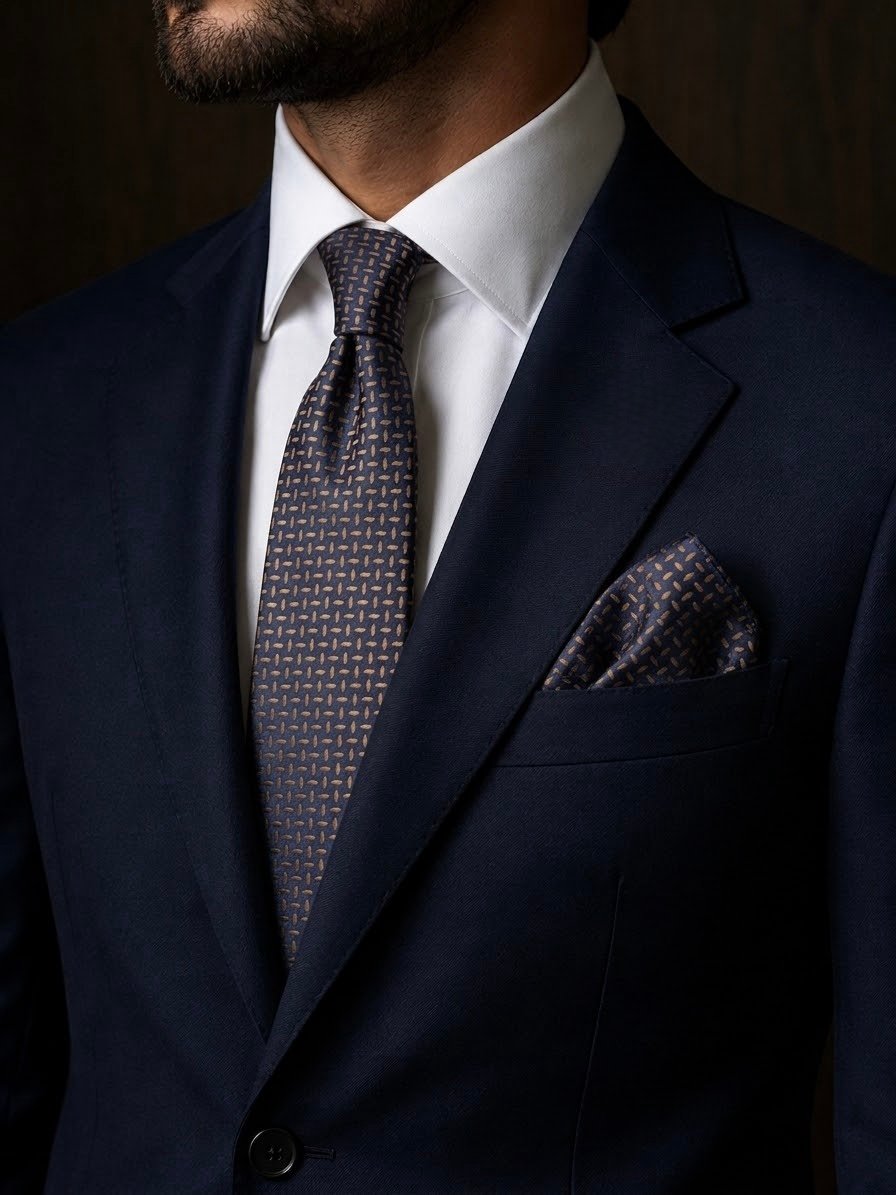 Tie & pocket square — Navy · 7.5 cm