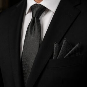 Tie & pocket square — Dark Black · 7.5 cm