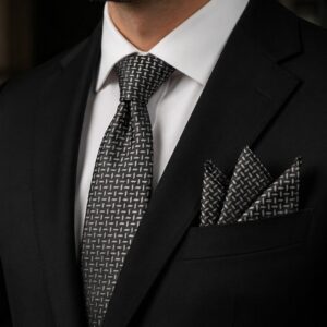 Tie & pocket square — Black · 7.5 cm