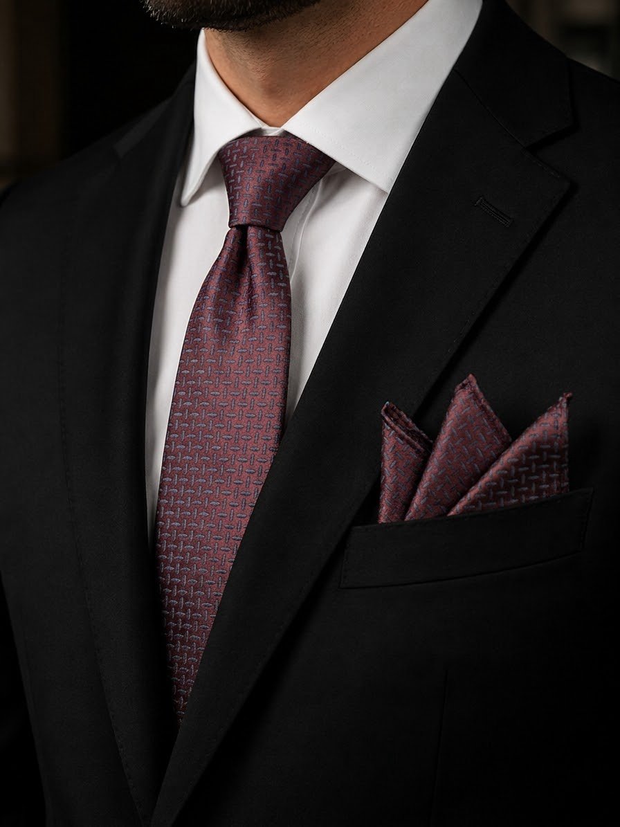 Tie & pocket square — Burgundy · 7.5 cm
