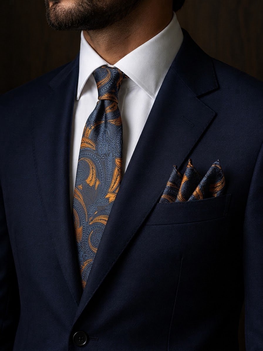 Tie & pocket square — Navy · 7.5 cm