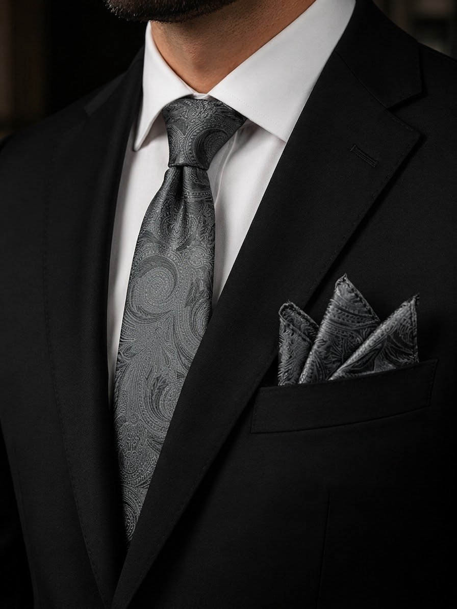 Tie & pocket square — Gray · 7.5 cm