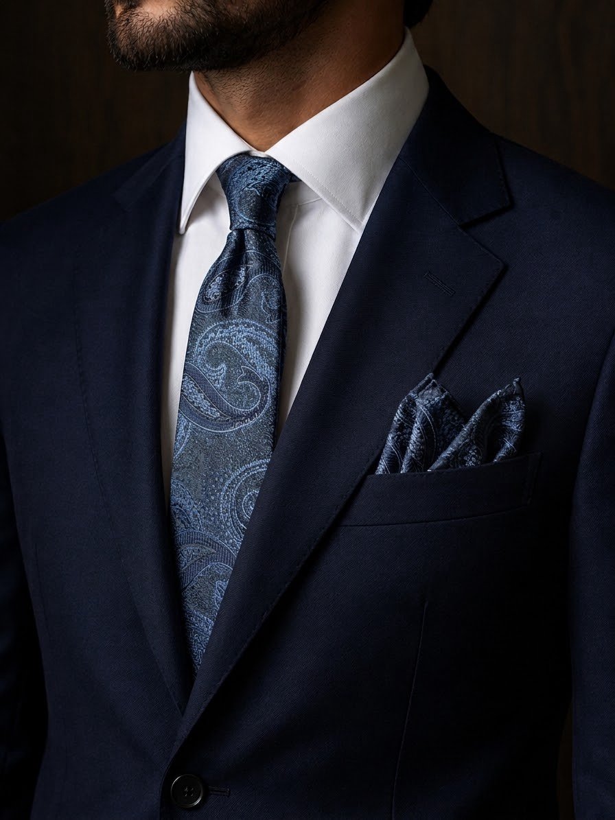 Tie & pocket square — Navy · 7.5 cm