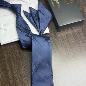 Tie & pocket square — Navy · 7.5 cm
