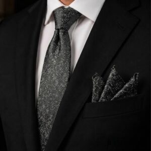 Tie & pocket square — Black · 7.5 cm