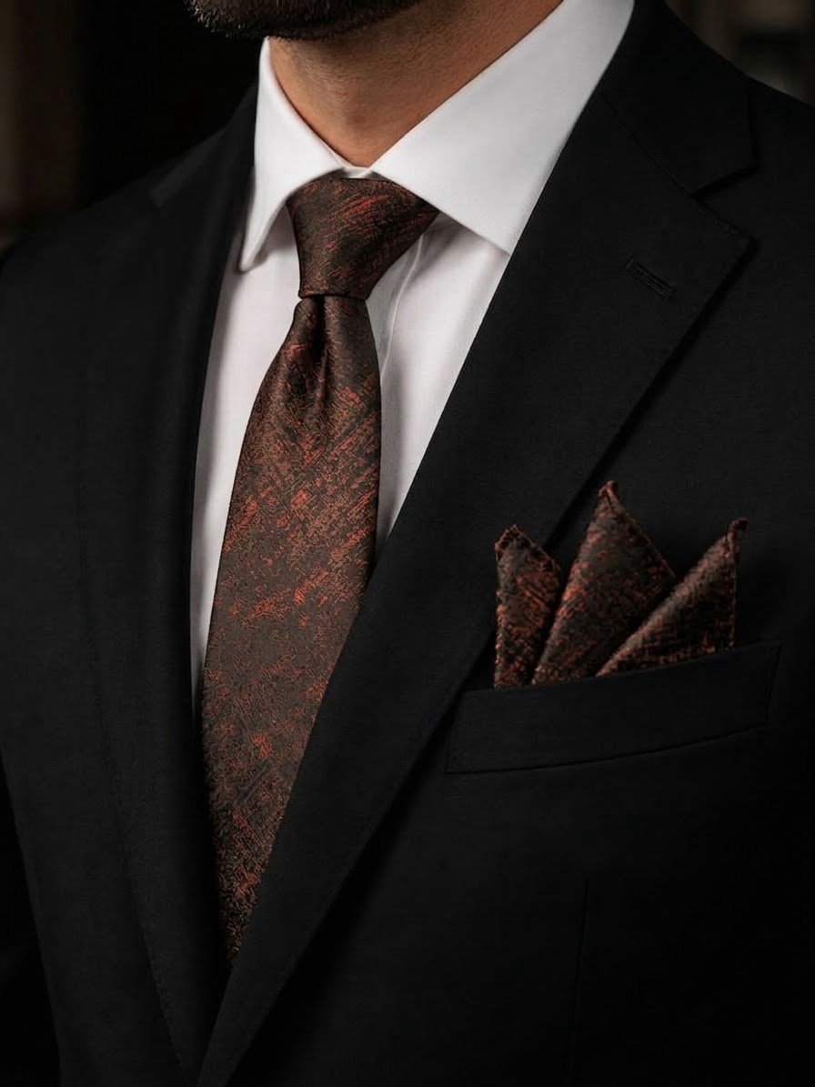 Tie & pocket square — Burgundy · 7.5 cm