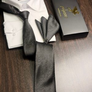 Tie & pocket square — Dark Black · 7.5 cm
