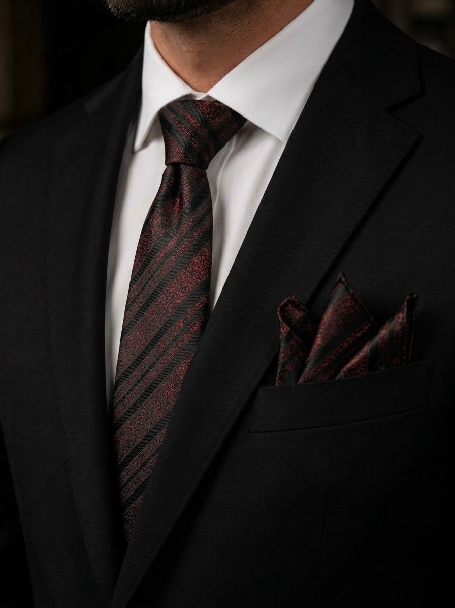 Tie & pocket square — Burgundy · 7.5 cm