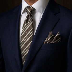 Tie & pocket square — Beige & Brown · 7.5 cm
