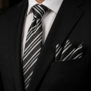Tie & pocket square — Black · 7.5 cm