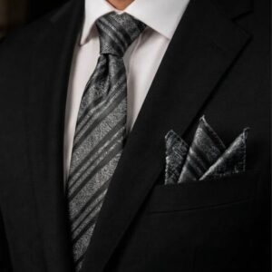 Tie & pocket square — Dark Gray · 7.5 cm