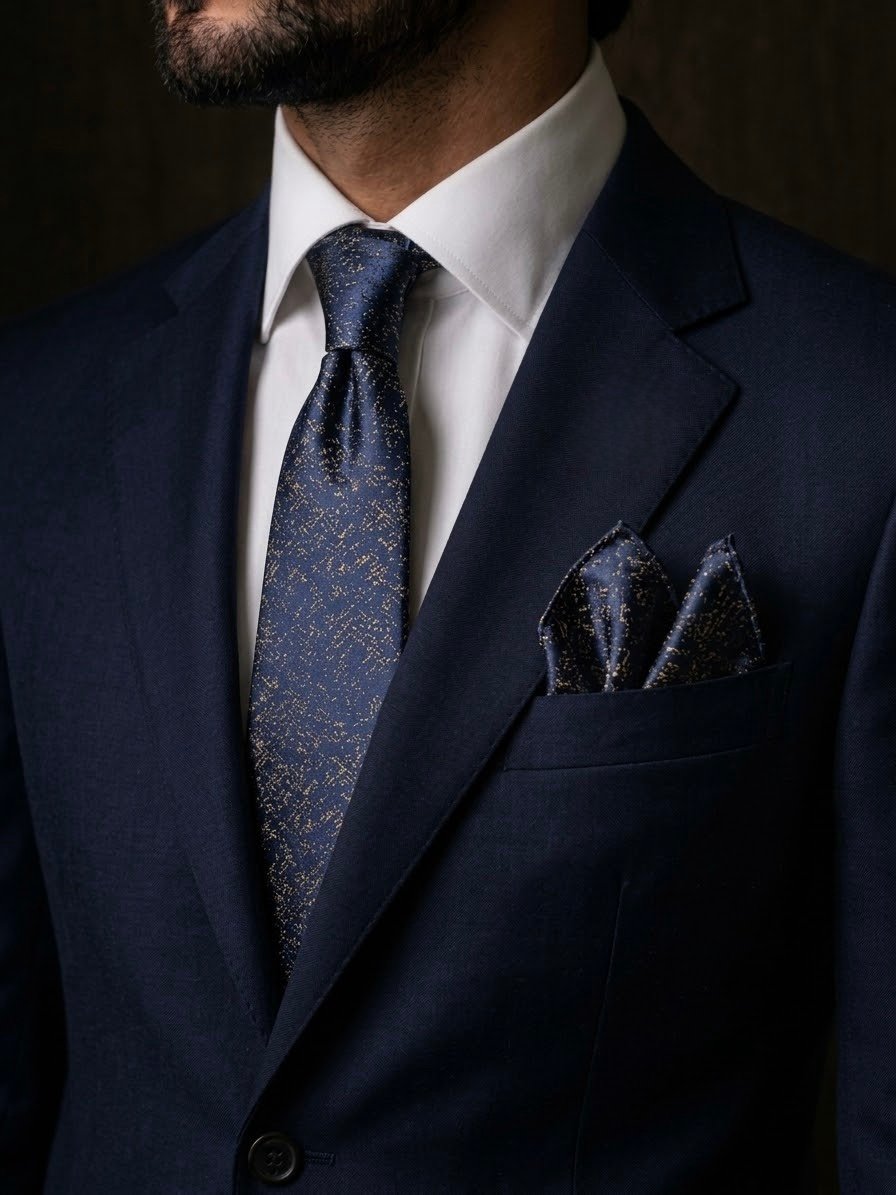 Tie & pocket square — Navy · 7.5 cm