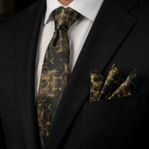 Tie & pocket square — Brown & Black · 7.5 cm