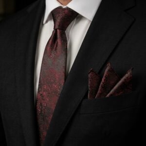 Tie & pocket square — Burgundy & Black · 7.5 cm