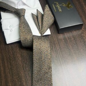 Tie & pocket square — Beige · 7.5 cm