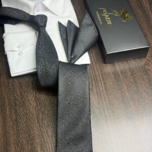 Tie & pocket square — Dark Black · 7.5 cm