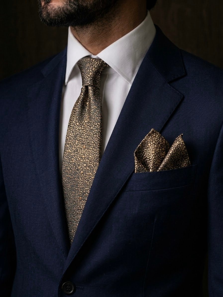 Tie & pocket square — Beige · 7.5 cm